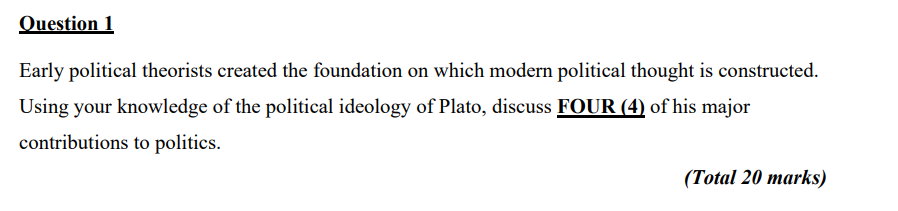 Question 1 Early political theorists created the