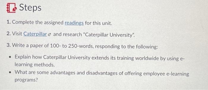 Steps 1. Complete the assigned readings for this