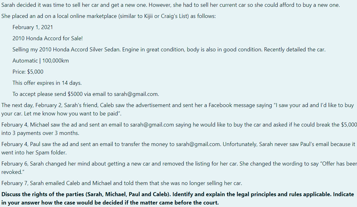 Sarah decided it was time to sell her car and get