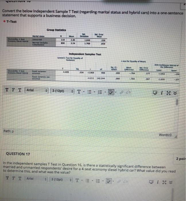 VULVTUNT Convert the below Independent Sample T