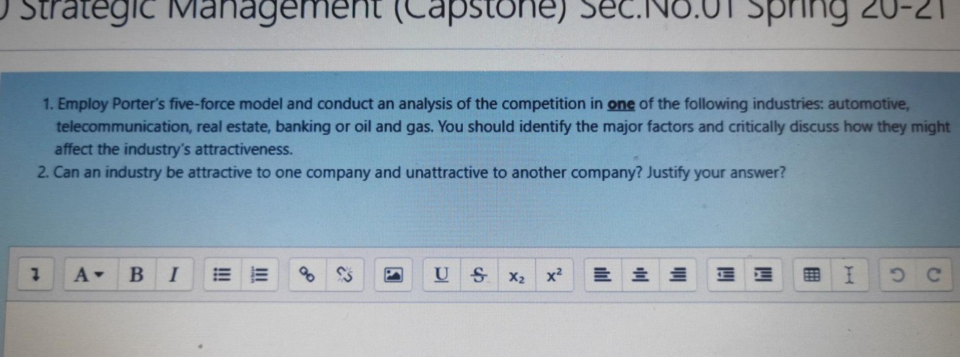 Strategic Management (Capstone) Spring -2 1.