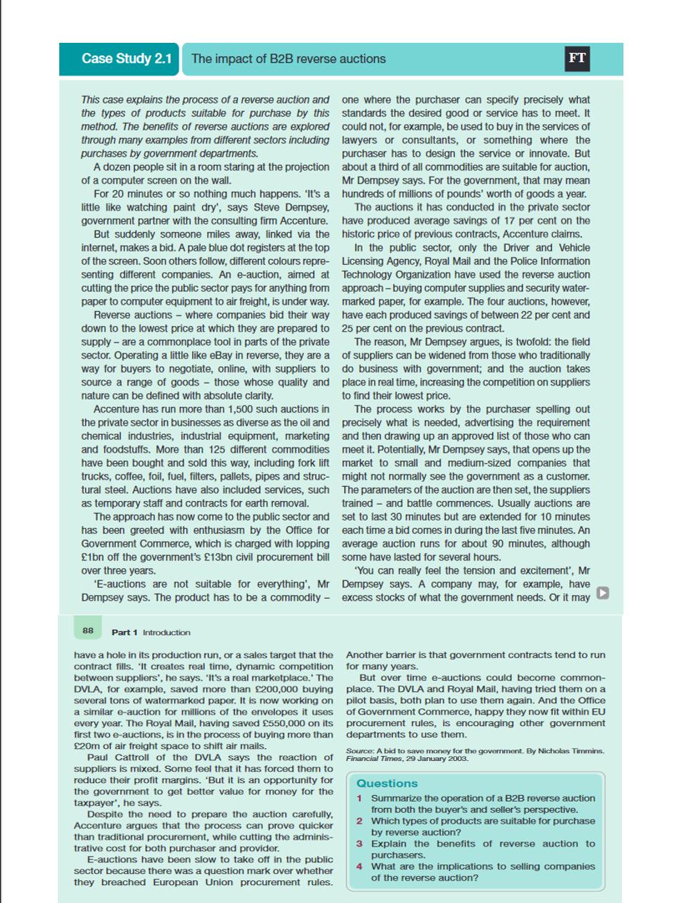 Case Study 2.1 The impact of B2B reverse auctions