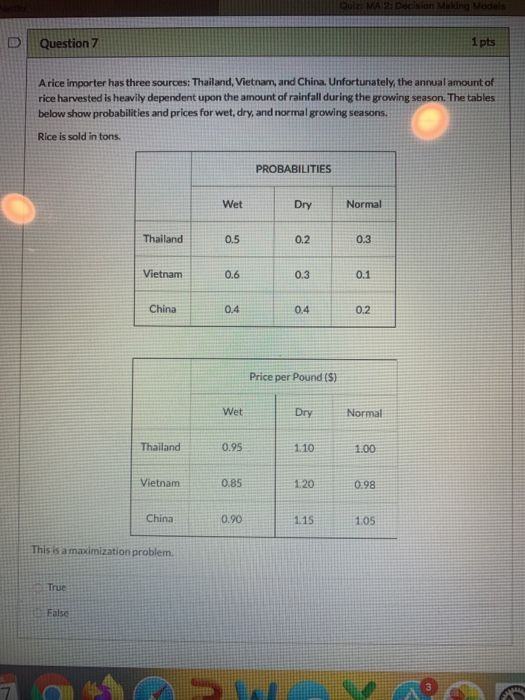 Dulz: MA 2: Decision Making Models Question 7 1