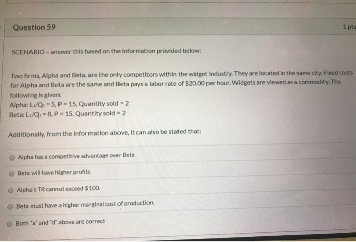 Question 58 1 pt SCENARIO - answer this based on