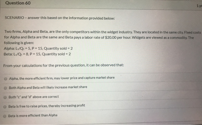 Question 58 1 pt SCENARIO - answer this based on