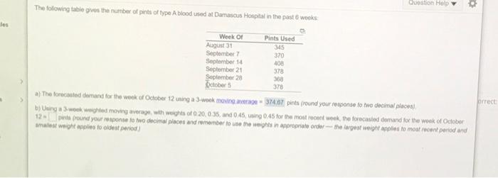 please answer B Question Help The folowing table