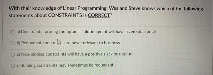 With their knowledge of Linear Programming, Wes