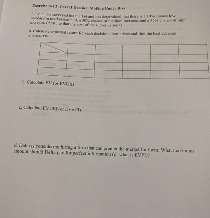 Exercise Set 2- Part II Decision Making Under