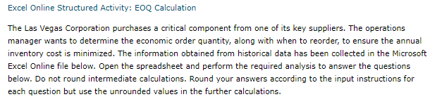Please help with excel formulas EOQ Calculation 4
