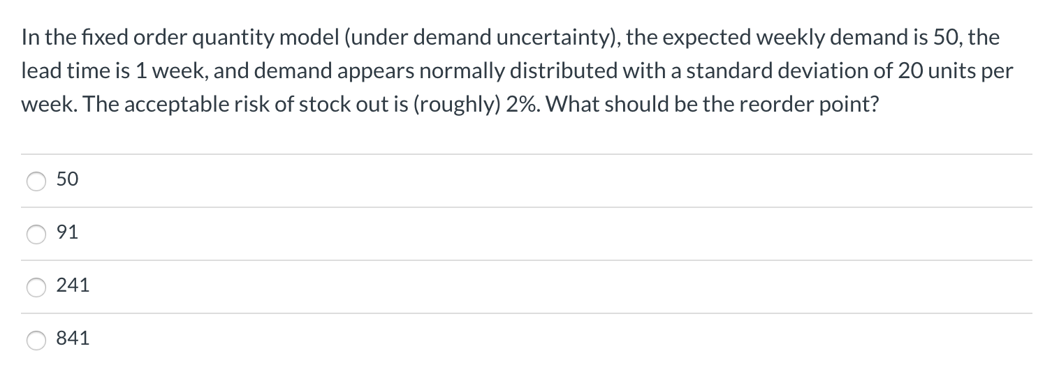 In the fixed order quantity model (under demand