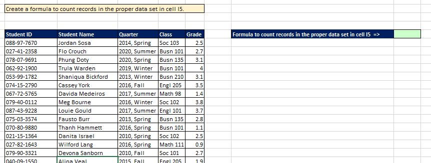 excel formula Create a formula to count records
