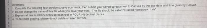 2 3 Directions 4 1. Complete the following four