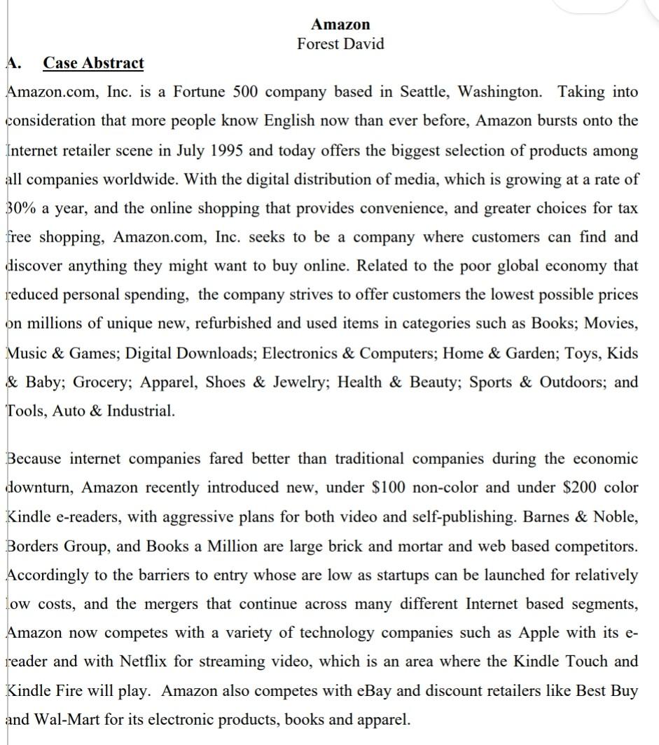 . Required Question: Amazon Forest David A. Case