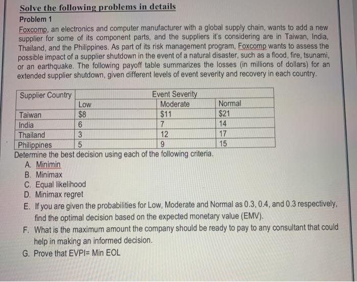 Solve the following problems in details Problem 1