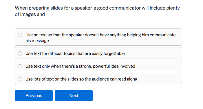 When preparing slides for a speaker, a good