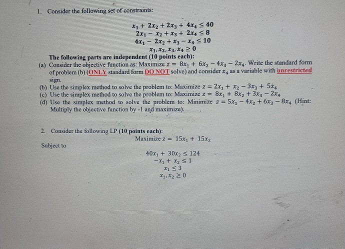 solve Q2 and c,d from Q1 please 1. Consider the