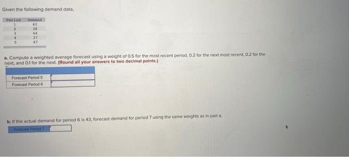 Compute a three-period moving average forecast