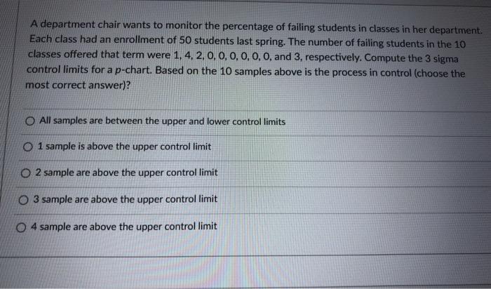 A department chair wants to monitor the