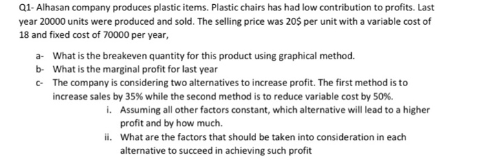 Q1- Alhasan company produces plastic items.