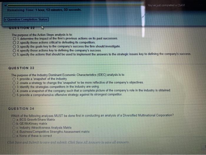 You ve just completed a CSAM Remaining Time: 1