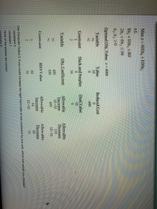 Max z=400x, +100x, s.t. 8x, +10x, S80 2x, +6x,