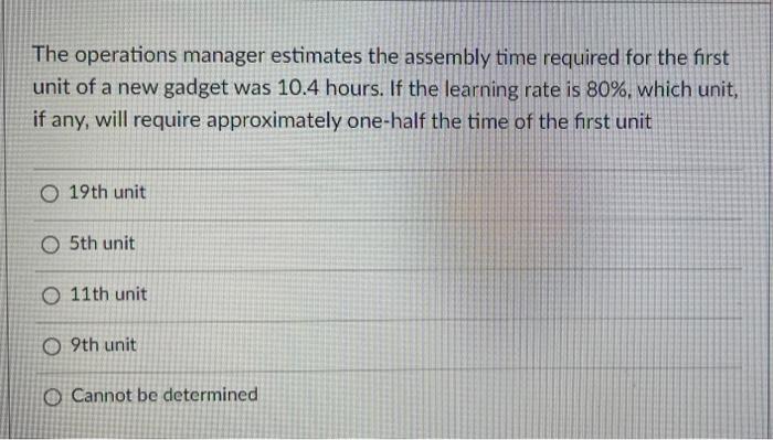 The operations manager estimates the assembly