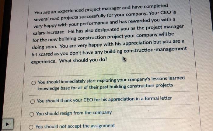 You are an experienced project manager and have