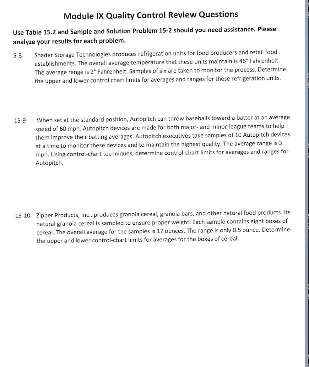 Module IX Quality Control Review Questions Use
