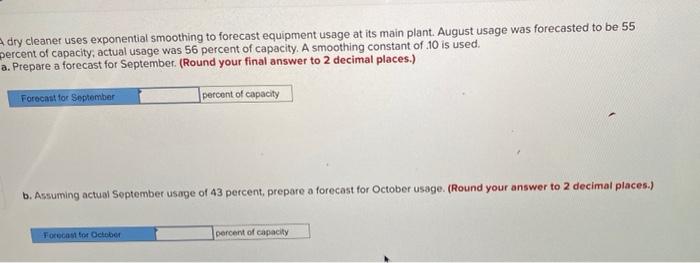 A dry cleaner uses exponential smoothing to