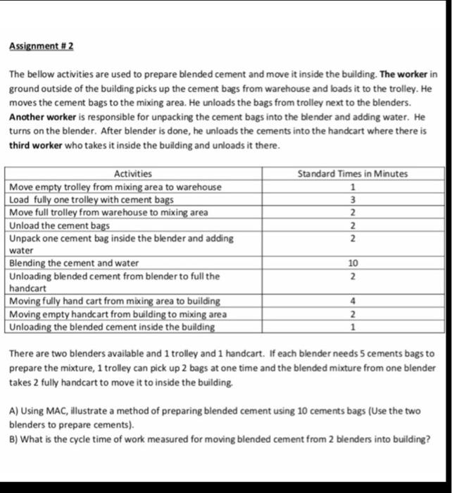Assignment #2 The bellow activities are used to