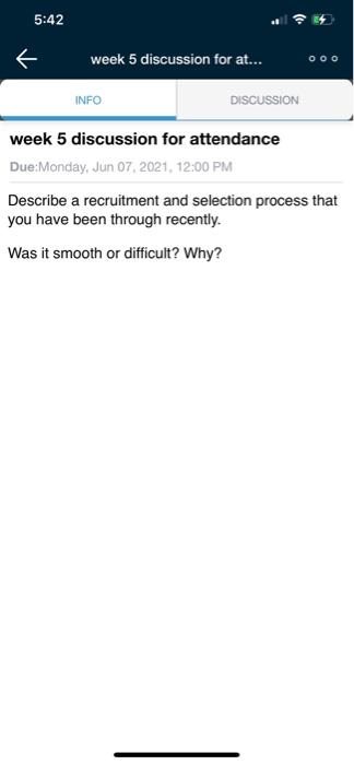 5:42 week 5 discussion for at... OOO INFO