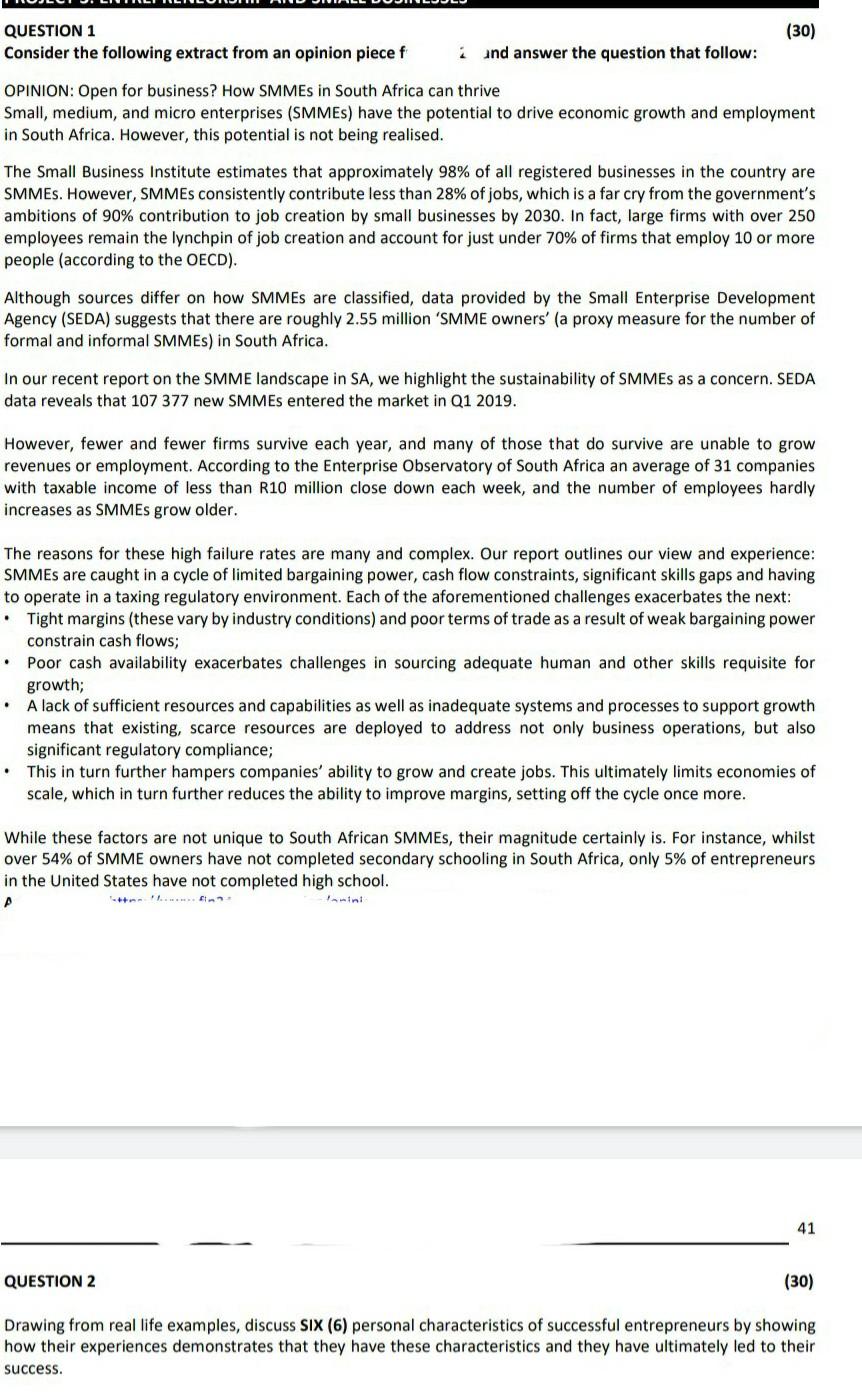 (30) QUESTION 1 Consider the following extract