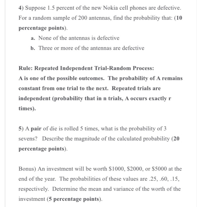 4) Suppose 1.5 percent of the new Nokia cell