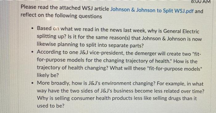 8:00 AM Please read the attached WSJ article