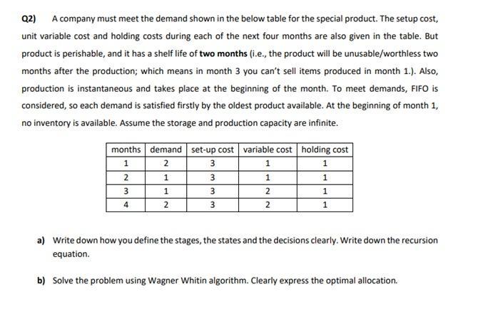 Q2) A company must meet the demand shown in the