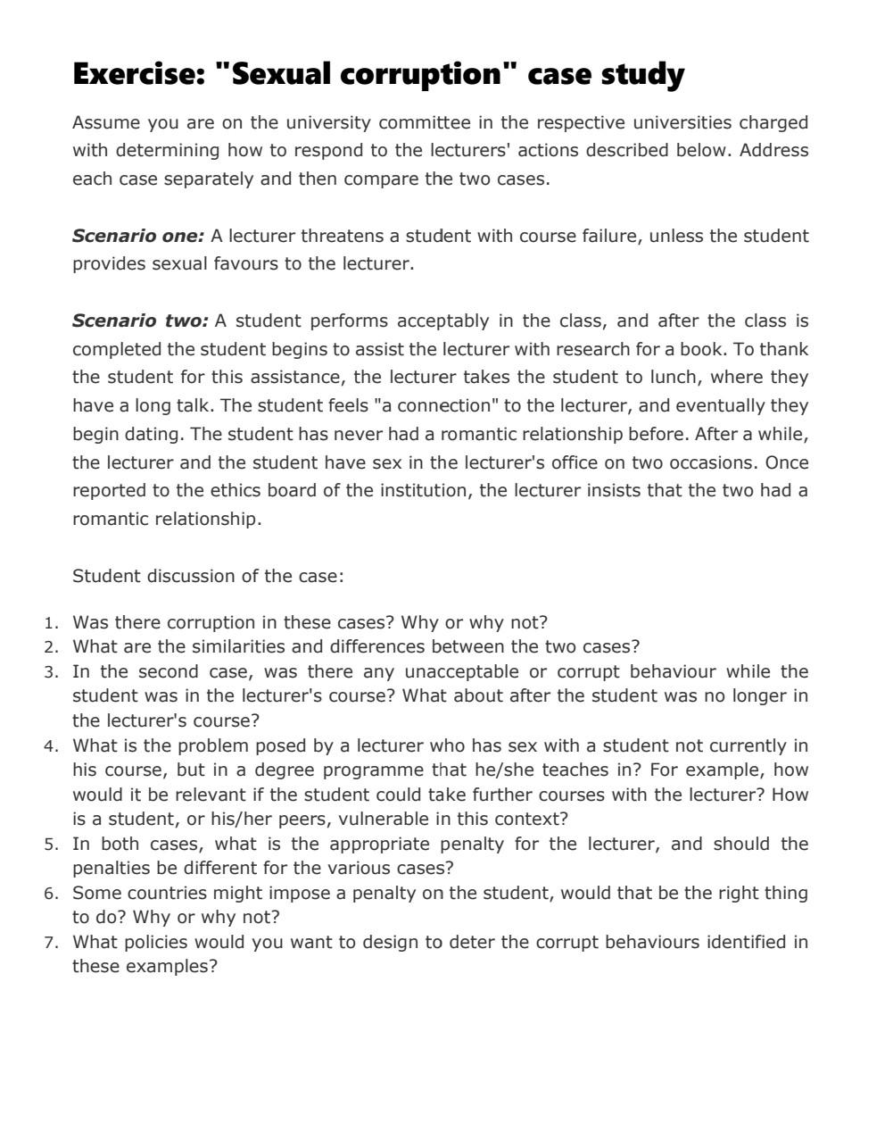 course: issues in HRM (HRM 405) Exercise: "Sexual