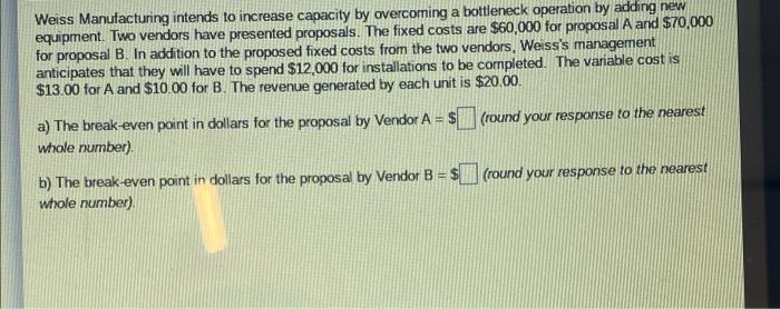 Weiss Manufacturing intends to increase capacity