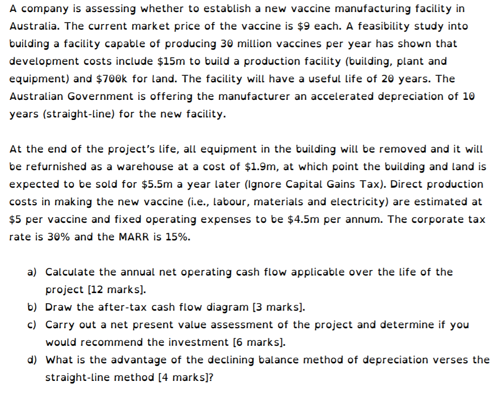 A company is assessing whether to establish a new