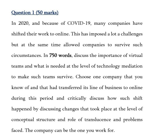 Question 1 (50 marks) In 2020, and because of