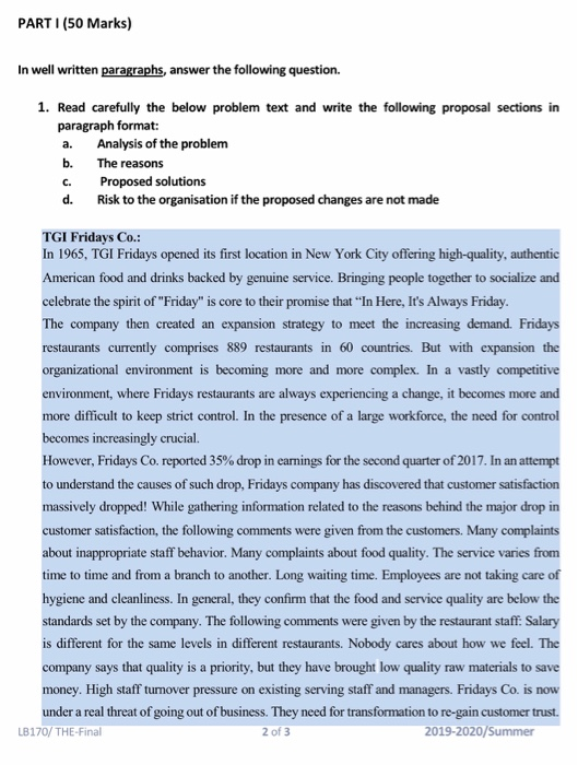 PART I (50 Marks) In well written paragraphs,