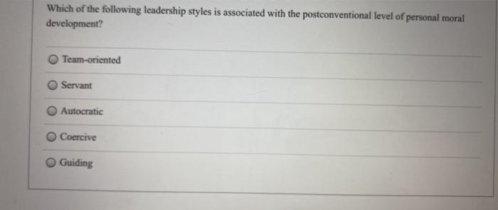 Which of the following leadership styles is