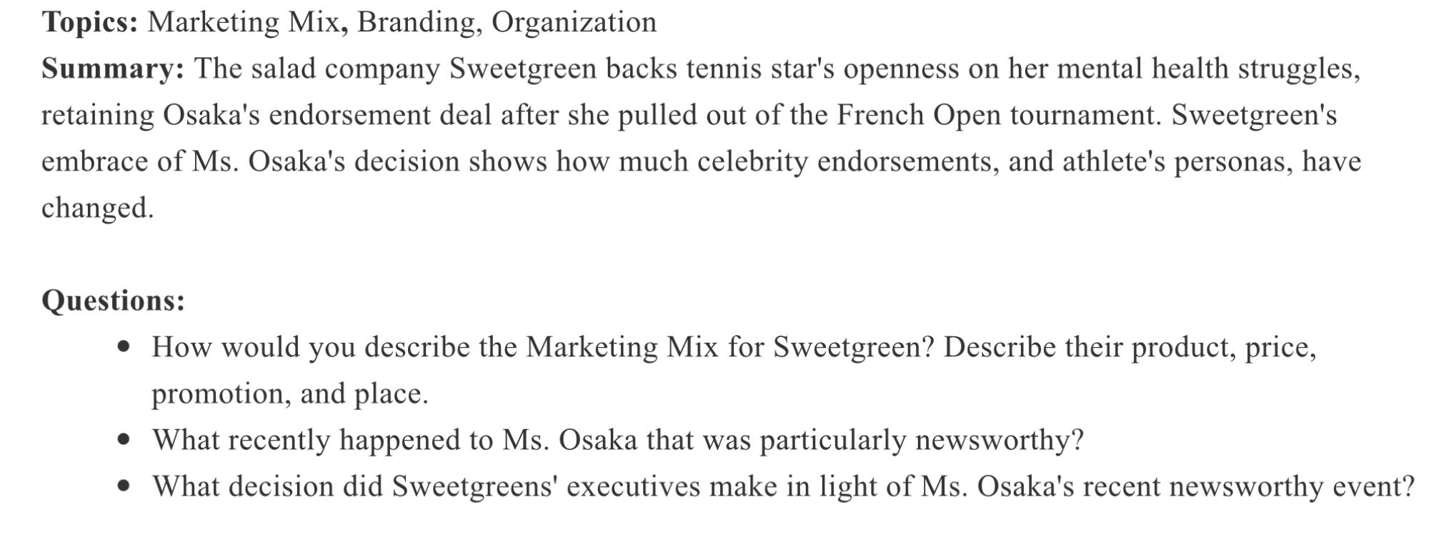 Topics: Marketing Mix, Branding, Organization