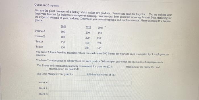 Frame A 150 150 Question 16e9 points You are the