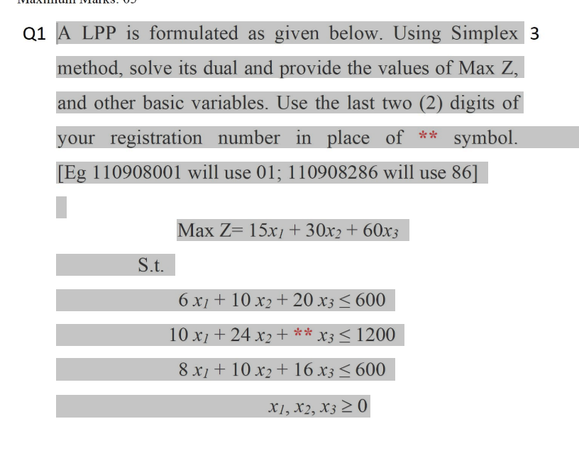 A LPP is formulated as given below. Using Simplex
