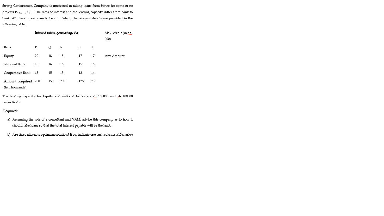 Strong Construction Company is interested in