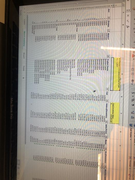 what is the # of printers in inventory at a cost