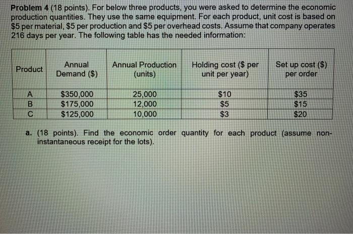 Problem 4 (18 points). For below three products,