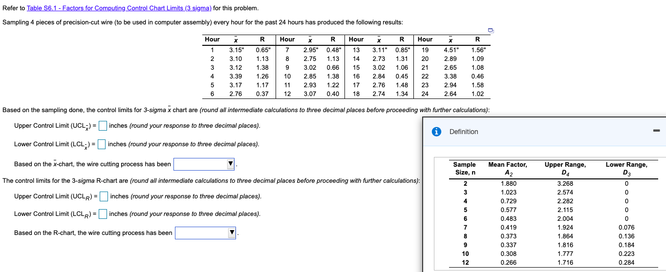 Refer to Table S6.1 - Factors for Computing