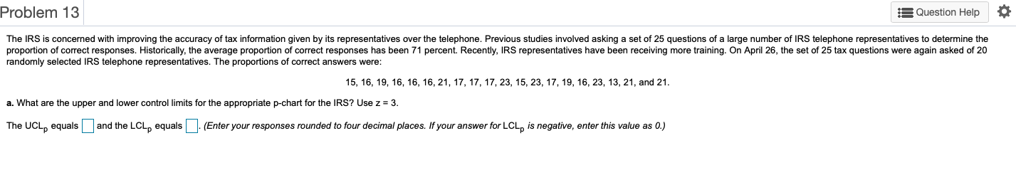 Problem 13 Question Help 0 The IRS is concerned