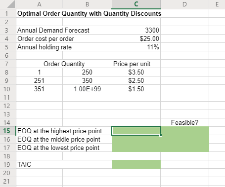 Need help with the excel formulas 1 Optimal Order